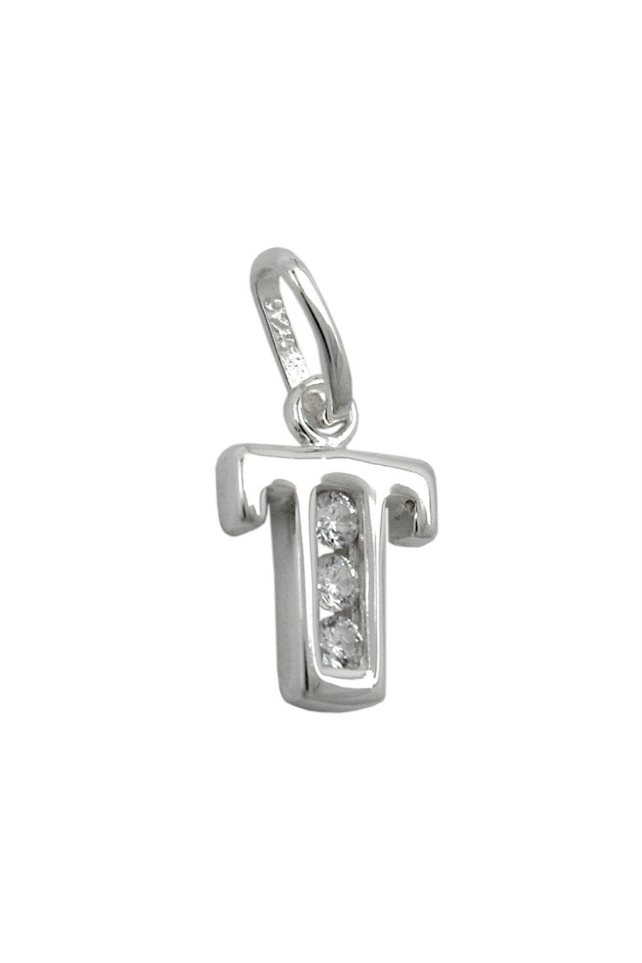 PENDANT INITIAL T WITH CZ SILVER 925