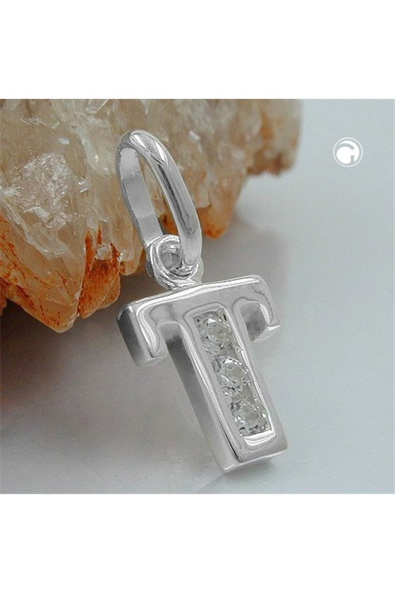 PENDANT INITIAL T WITH CZ SILVER 925