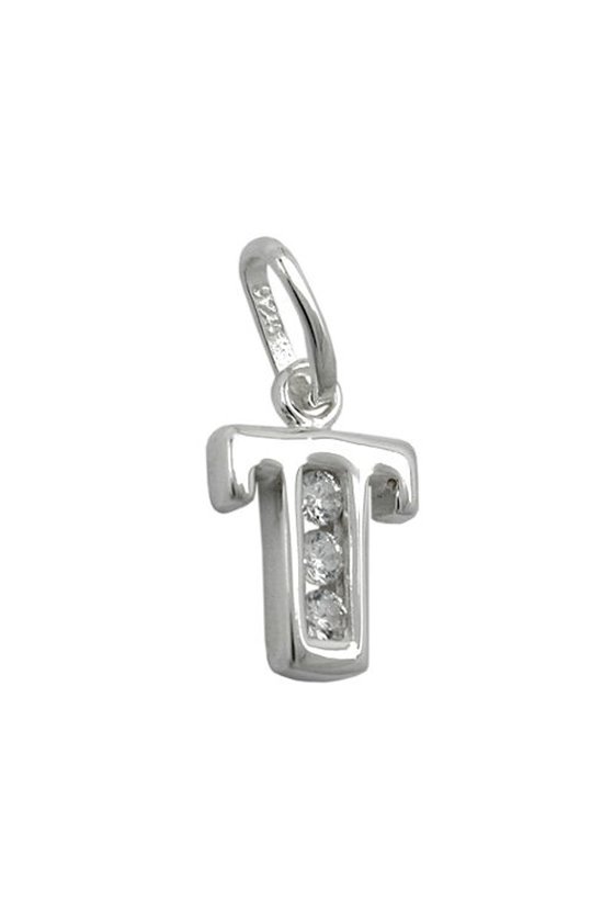 PENDANT INITIAL T WITH CZ SILVER 925
