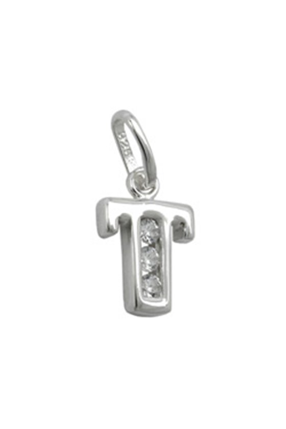 PENDANT INITIAL T WITH CZ SILVER 925