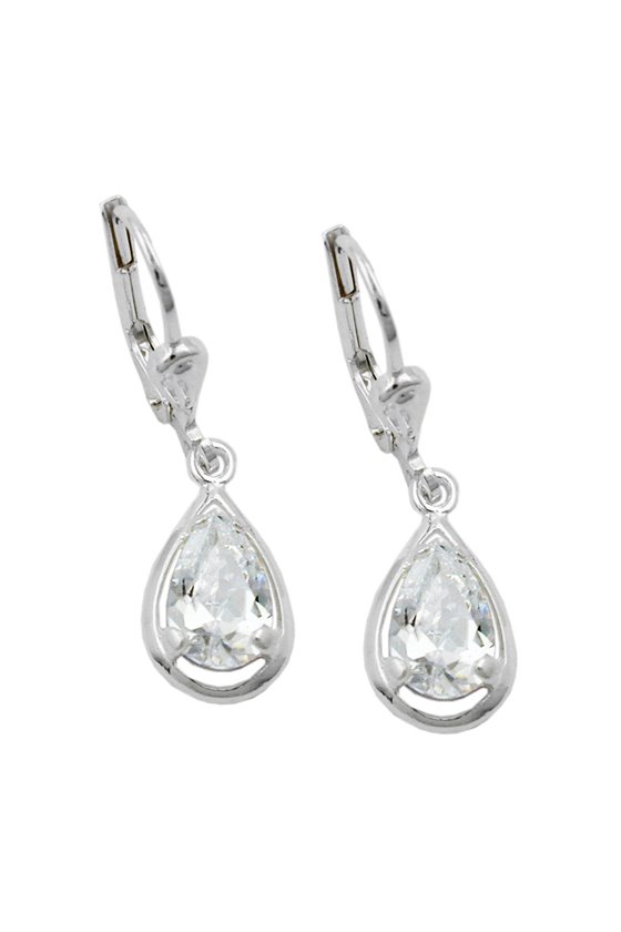 LEVERBACK EARRINGS DROP ZIRCONIA WHITE SILVER 925