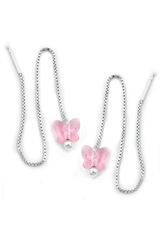 CHAIN EARRINGS PINK BUTTERFLY SILVER 925
