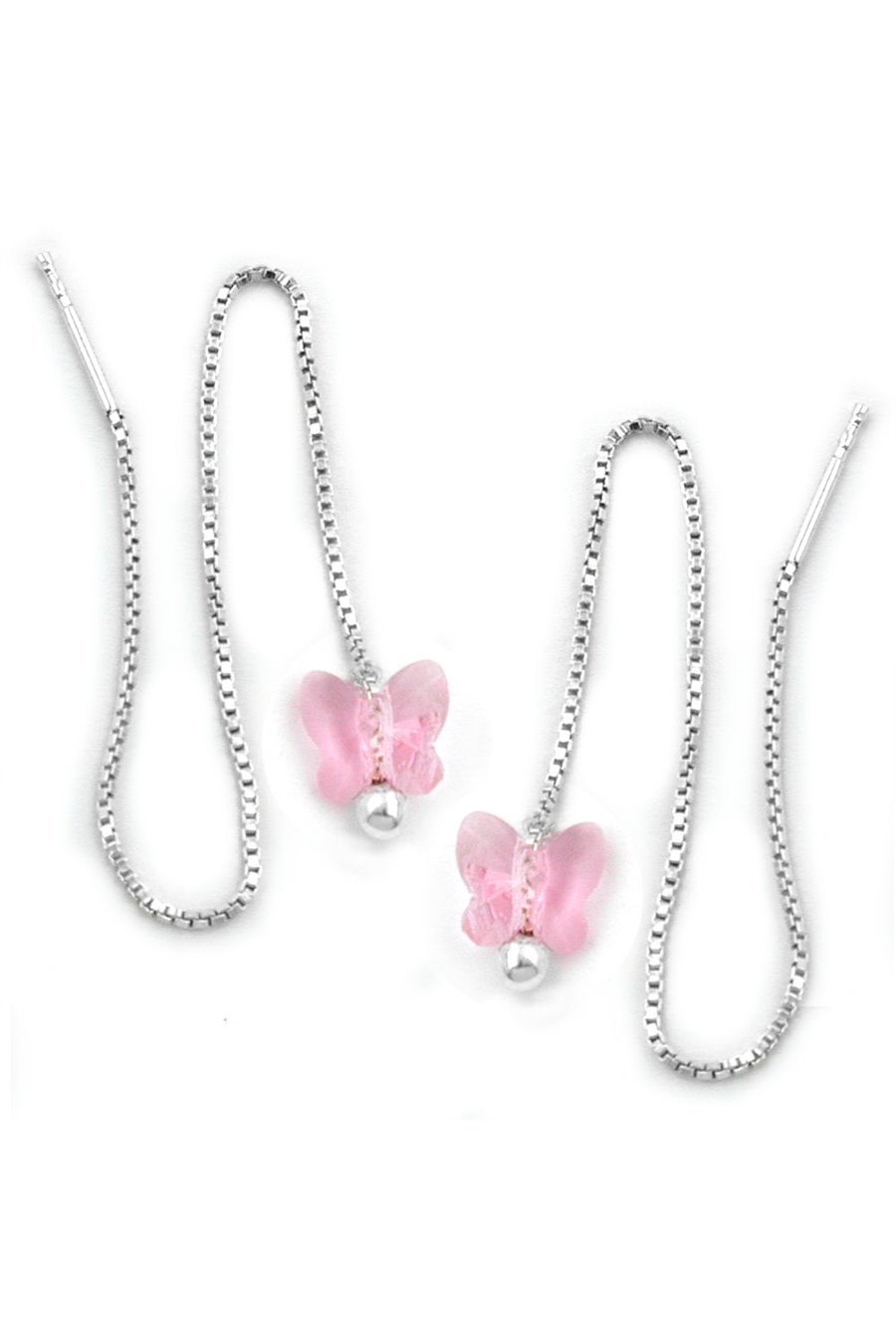 CHAIN EARRINGS PINK BUTTERFLY SILVER 925