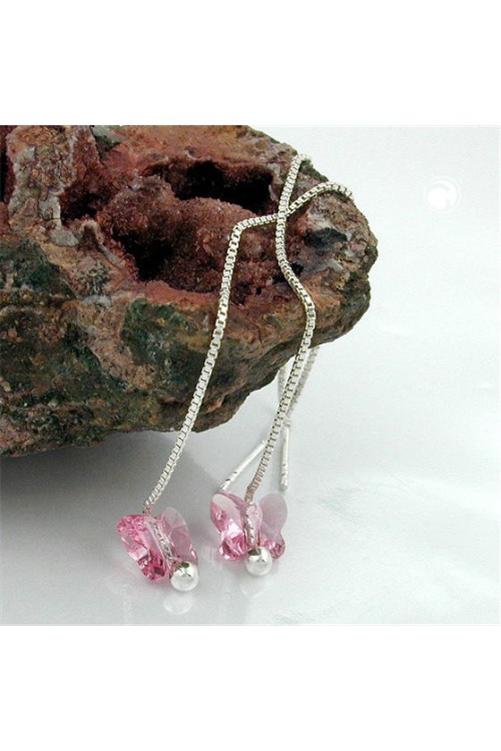 CHAIN EARRINGS PINK BUTTERFLY SILVER 925