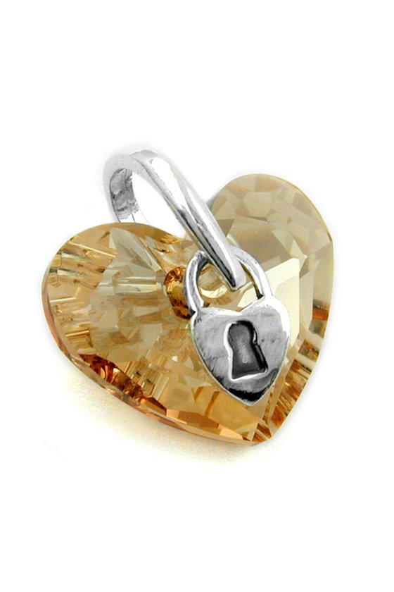 PENDANT HEART CITRIN/ORANGE GLASS CRYSTAL SILVER 925
