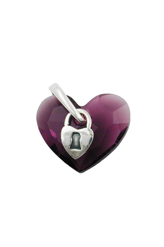 PENDANT HEART PURPLE GLASS CYRSTAL SILVER 925