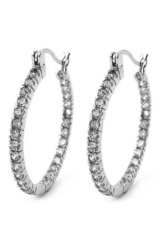 HOOP EARRINGS RHINESTONES SILVER 925