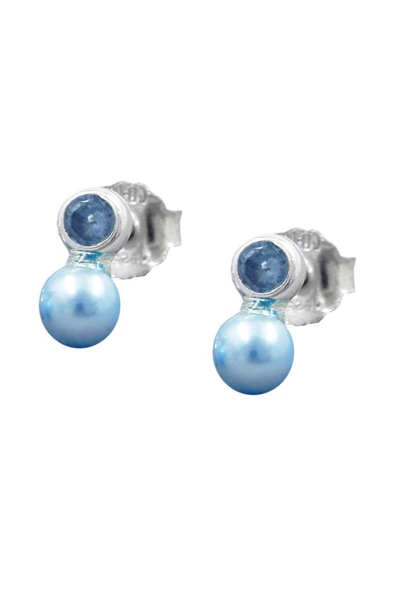 EARRINGS BEAD AND CZ BLUE SILVER 925