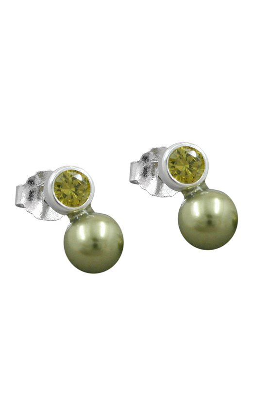 EARRINGS BEAD AND CZ OLIVE SILVER 925