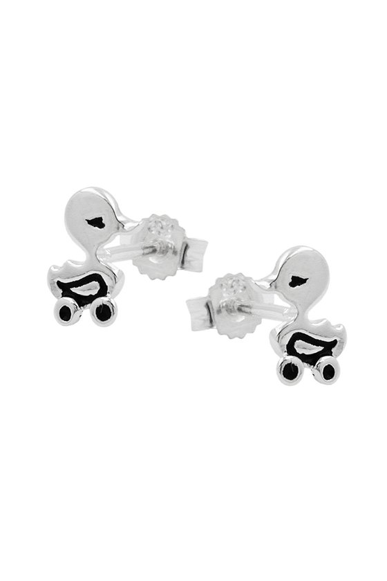 STUD EARRINGS DUCK ON WHEELS SILVER 925
