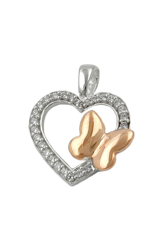 PENDANT HEART WITH ZIRCONIA AND BUTTERFLY SILVER 925