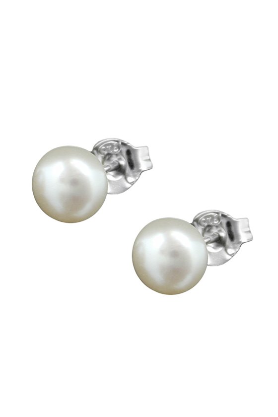 STUD EARRINGS 6MM PEARL WHITE SILVER 925