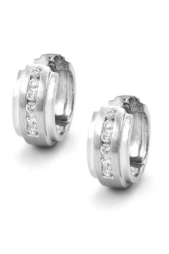 HINGED HOOP EARRINGS ZIRCONIA SILVER 925