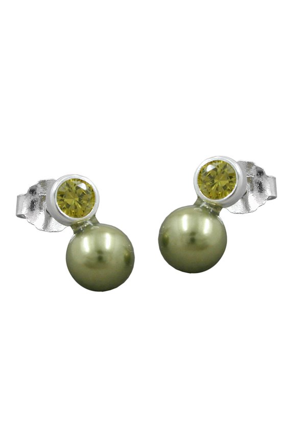 EARRINGS BEAD AND CZ OLIVE SILVER 925