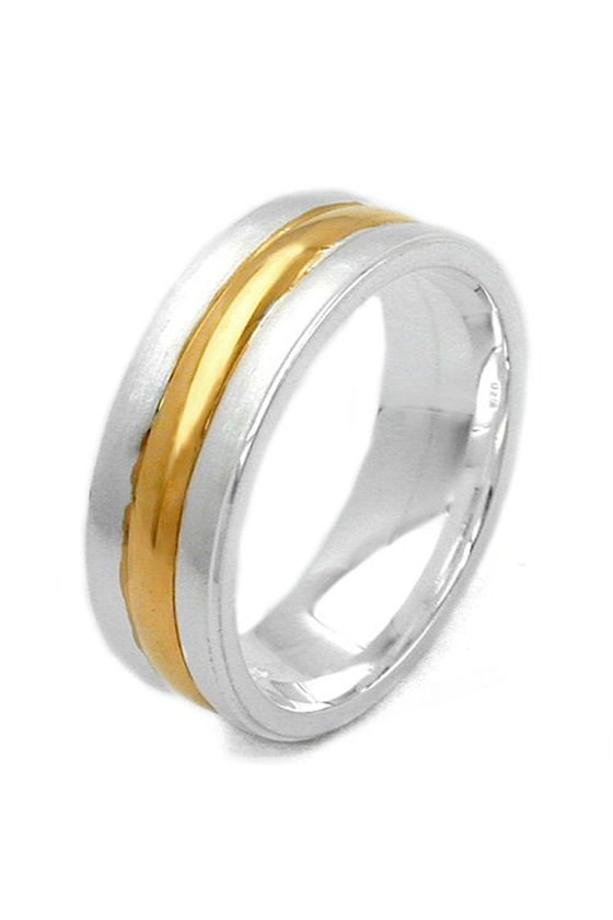 RING TWO TONE GROOVES SILVER 925