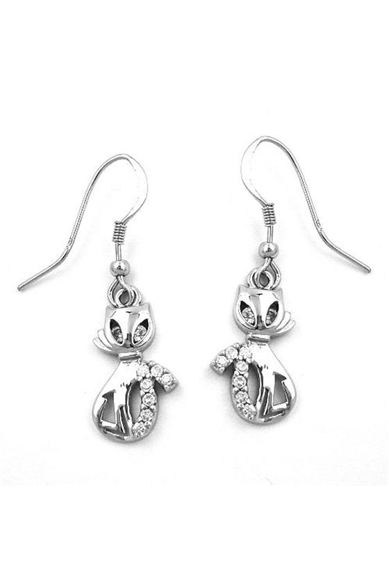 EARRINGS CAT WITH ZIRCONIAS SILVER 925