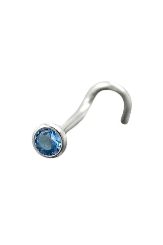 NOSE SCREW ZIRCONIA AQUA BLUE SILVER 925