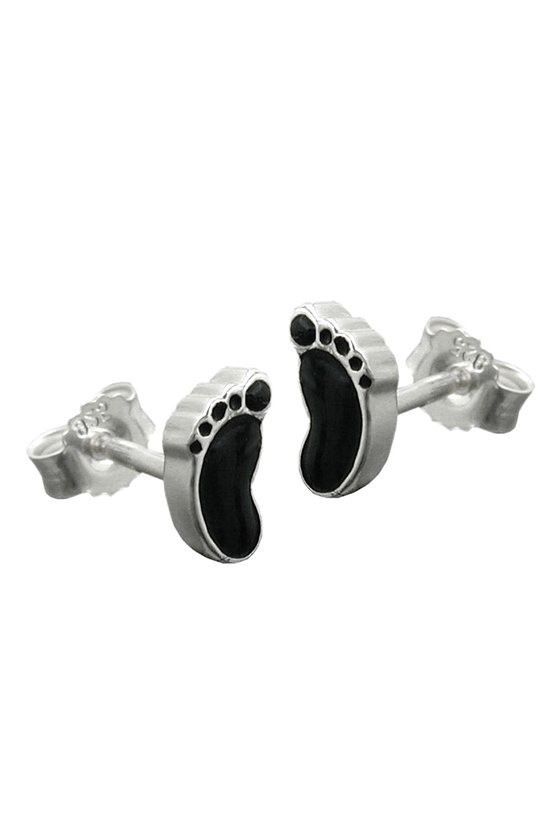 EARRINGS STUDS BLACK FOOTS SILVER 925