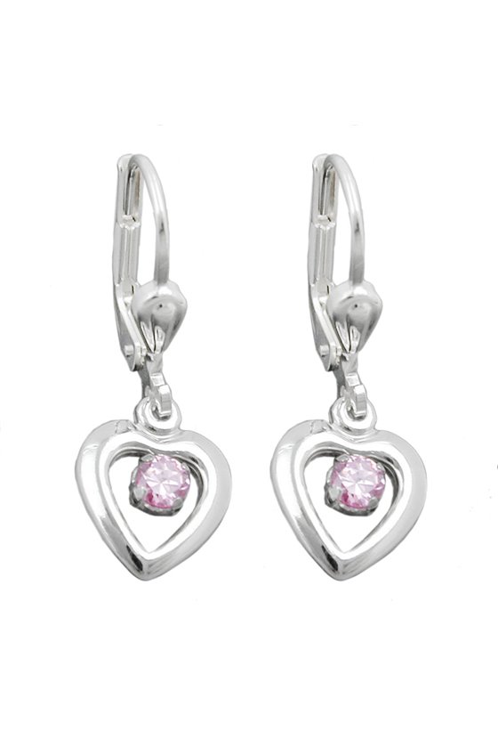 EARRINGS LEVERBACK HEART ZIRCONIA PINK SILVER 925
