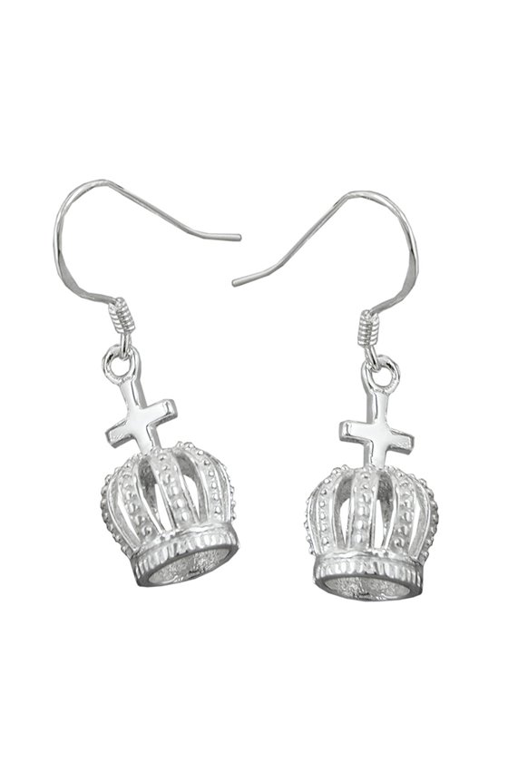 EARRINGS CROWN WITH CROSS SILVER 925