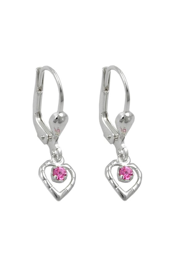 EARRINGS LEVERBACK HEART PINK SILVER 925