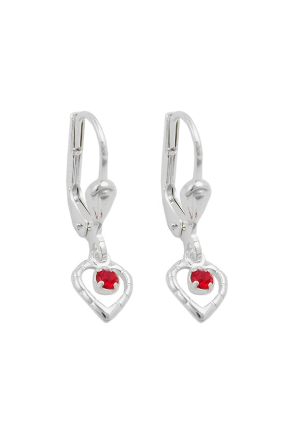 LEVERBACK EARRINGS HEART RED SILVER 925
