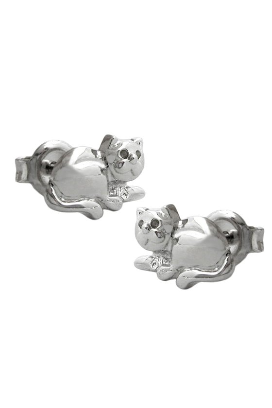 STUD EARRINGS CAT RHODIUM PLATED SILVER 925