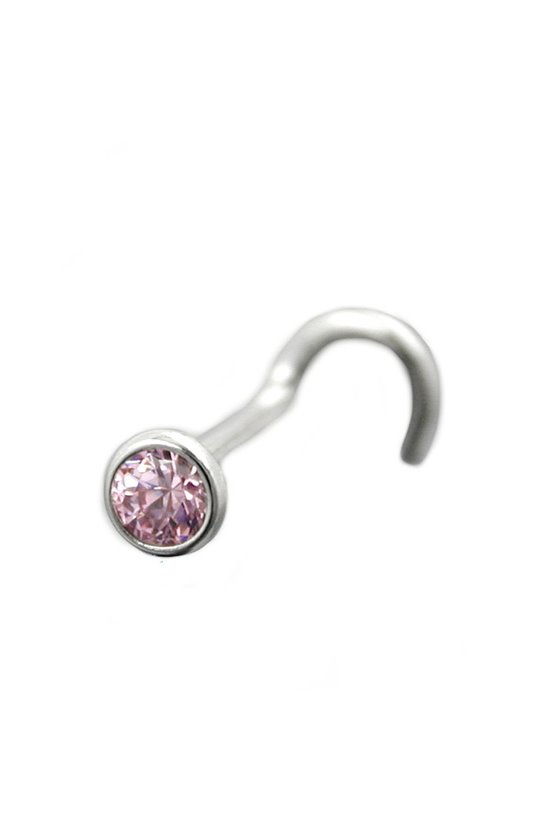 NOSE SCREW PINK ZIRCONIA SILVER 925
