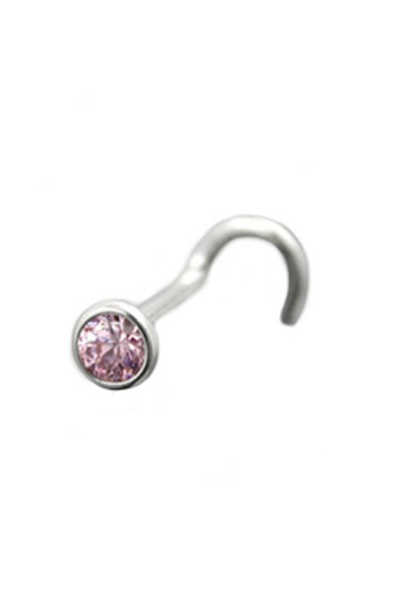 NOSE SCREW PINK ZIRCONIA SILVER 925