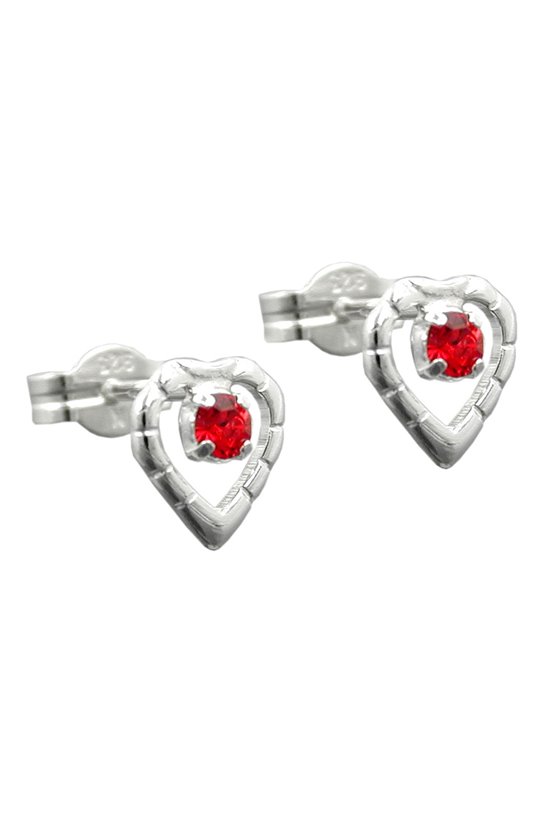 EARSTUDS HEART RED SILVER 925