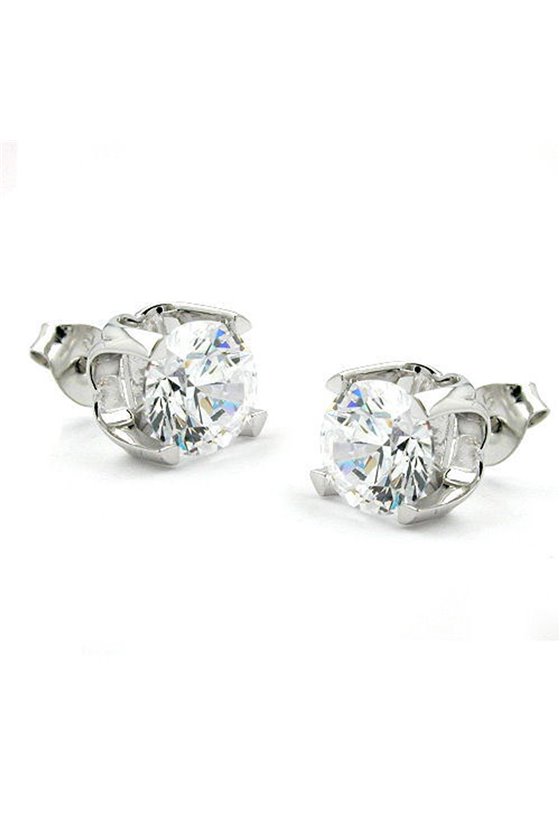 STUD EARRINGS 8MM WHITE ZIRCONIA SILVER 925