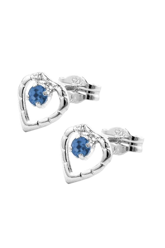 EARRING STUD HEART BLUE SILVER 925
