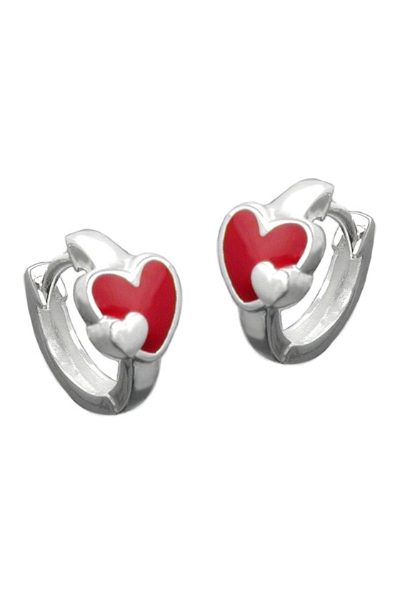 EARRINGS LEVERBACK HEART RED SILVER 925