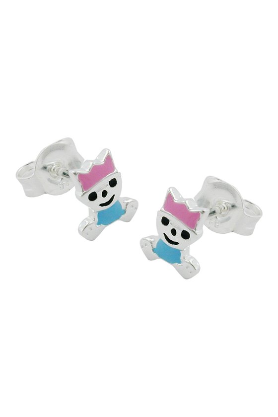 STUD EARRINGS LITTLE KING PINK/ BLUE SILVER 925