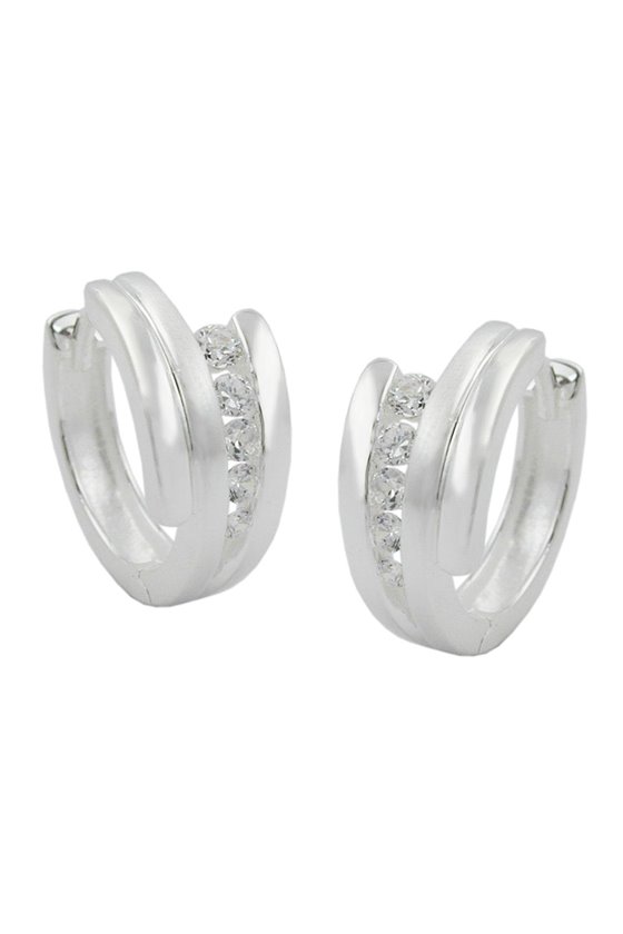HOOP EARRINGS 10 ZIRCONIA CRYSTALS SILVER 925