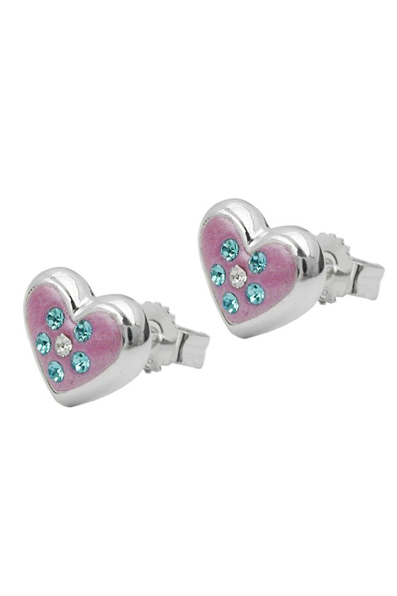STUD EARRINGS PINK HEART SILVER 925