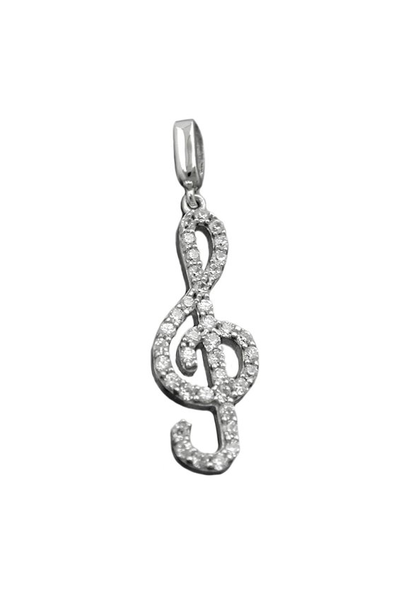 PENDANT CLEF WITH ZIRCONIA CRYSTALS SILVER 925