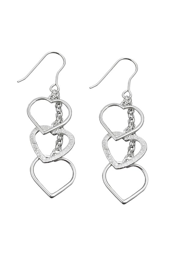 HOOK EARRINGS 3 HEARTS SILVER 925