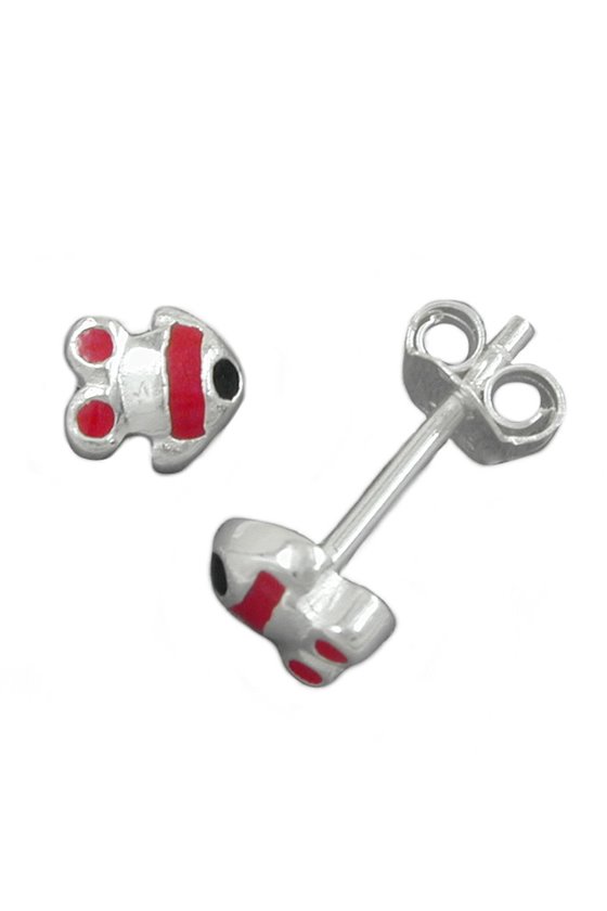 EARRINGS FISH RED BLACK SILVER 925