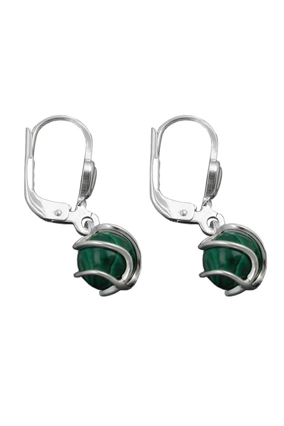 EARRINGS LEVERBACK MALACHITE SILVER 925