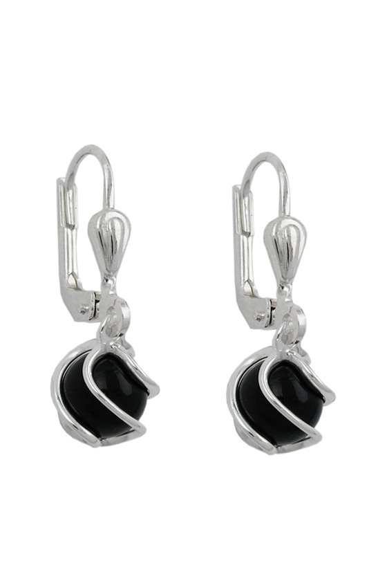EARRINGS LEVERBACK ONYX 6MM SILVER 925