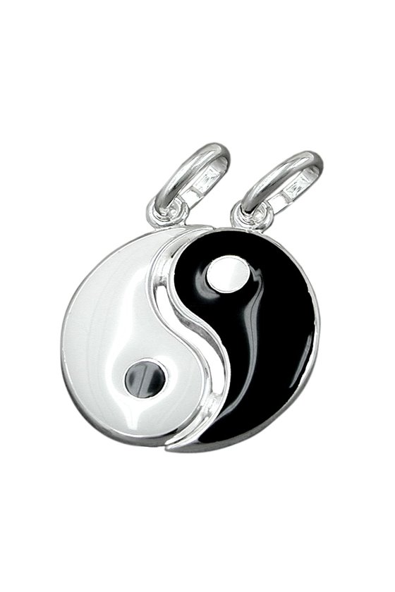 STERLING SILVER 925 16MM BLACK & WHITE FRIENDSHIP YIN-YANG PENDANT