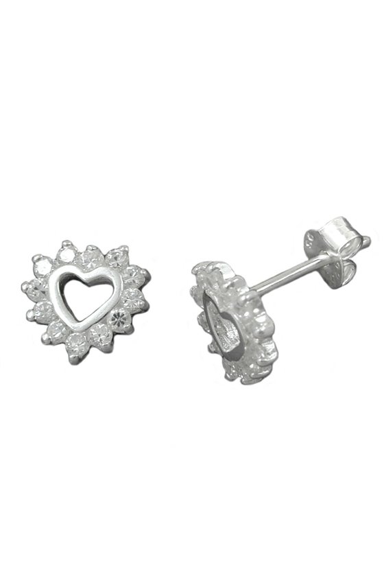 EARSTUDS HEART SURROUNDED BY 12 CZ SILVER 925