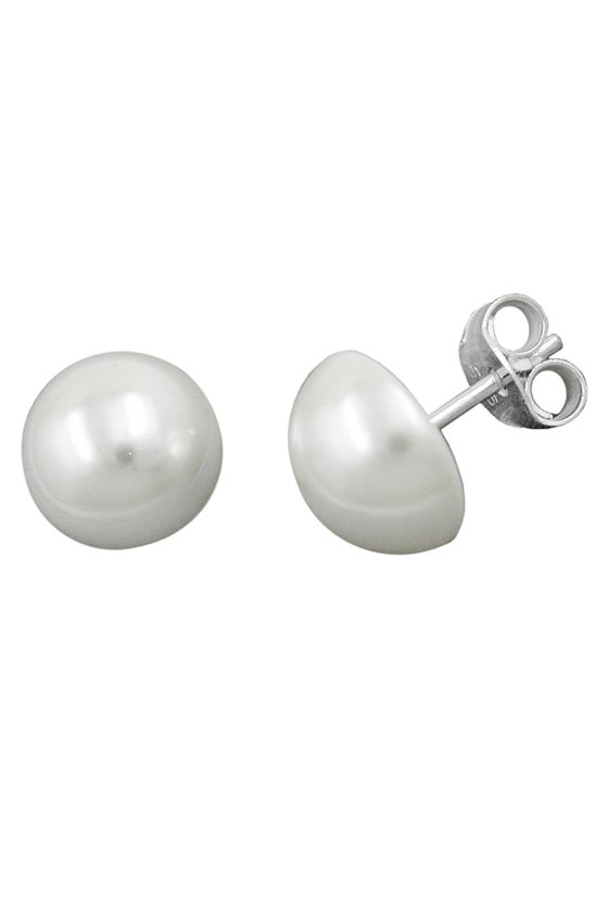 EAR STUDS WHITE BEADS 10MM SILVER 925