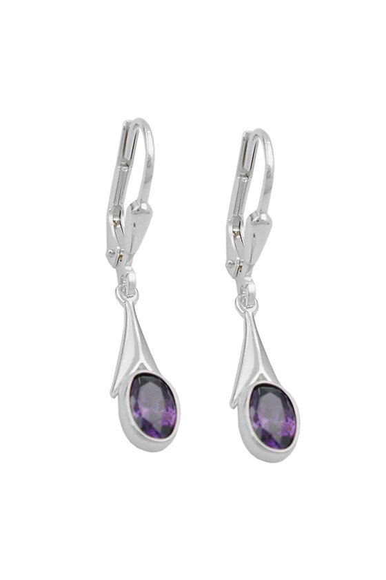 EARRINGS LEVERBACK PURPLE ZIRCONIA SILVER 925