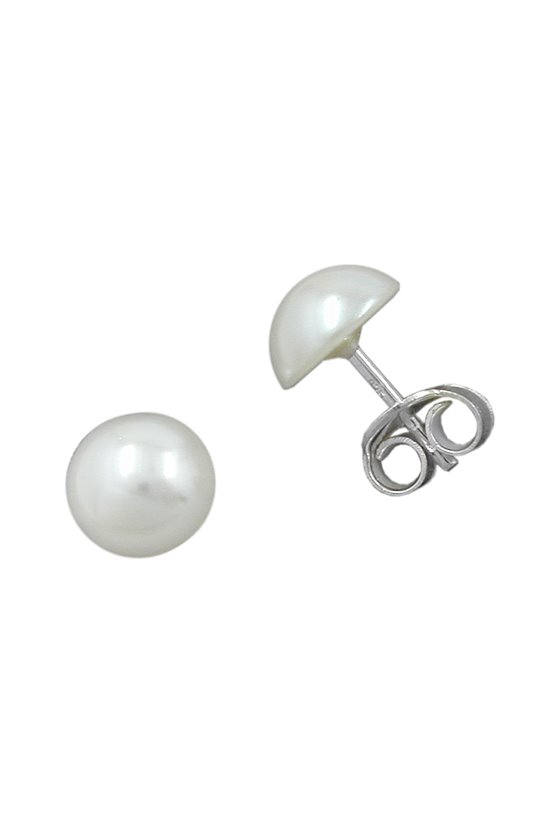 EAR STUDS WHITE BEADS 8MM SILVER 925