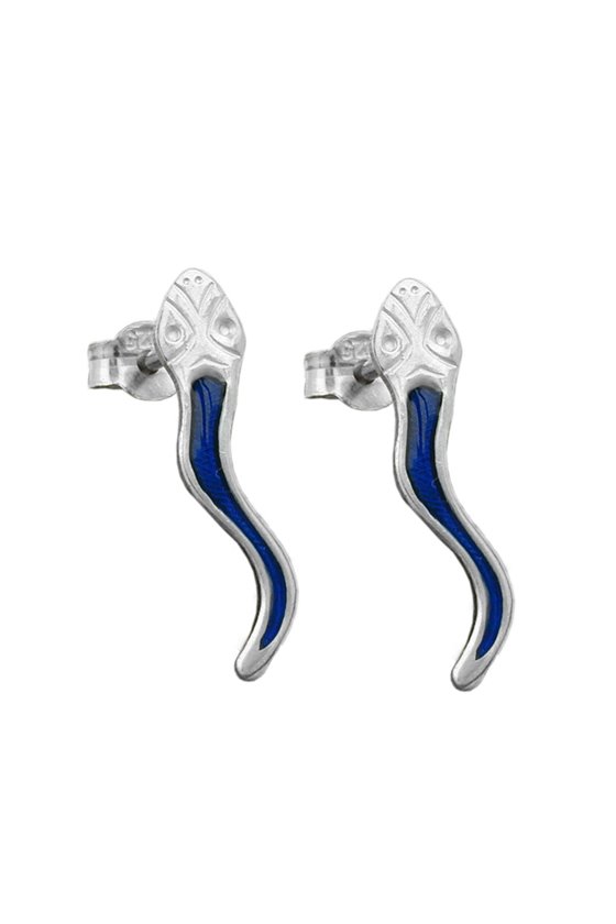 STUD EARRINGS BLUE SNAKE SILVER 925