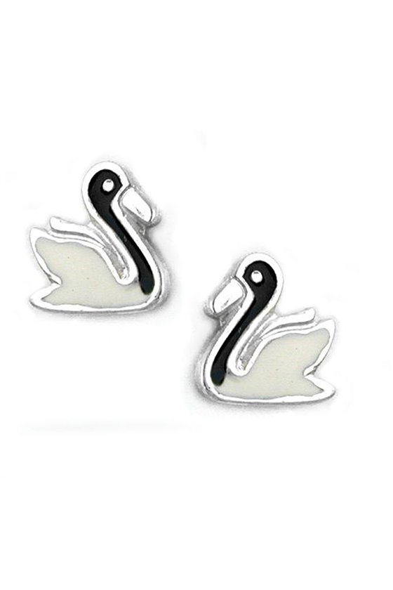 STUD EARRINGS SWAN BLACK/ WHITE SILVER 925