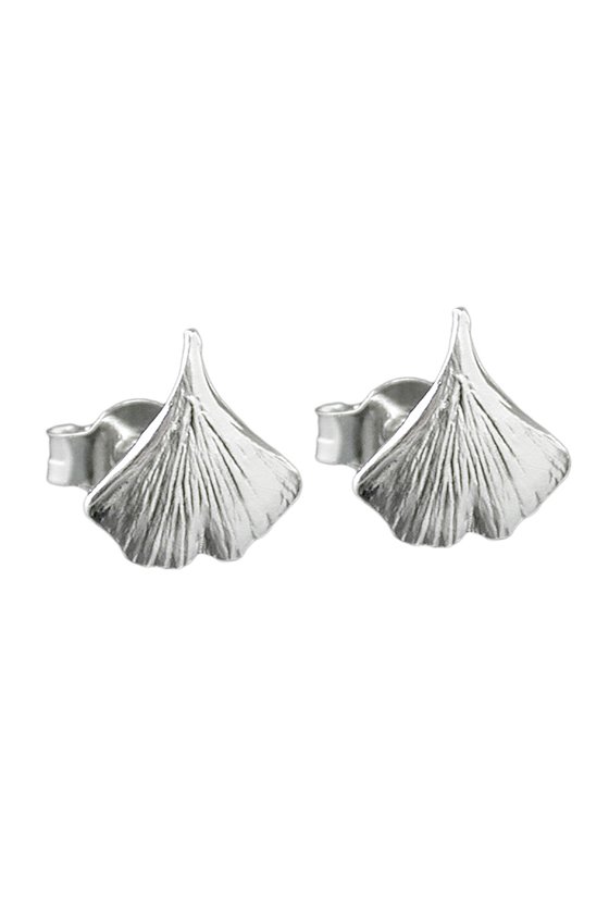 EARRINGS STUDS GINKGO LEAF SILVER 925