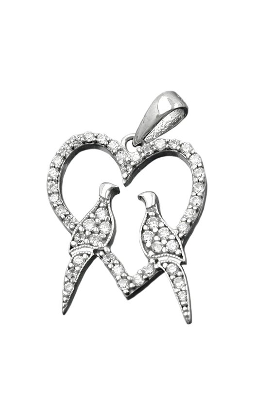 PENDANT HEART WITH 2 DOVES SILVER 925